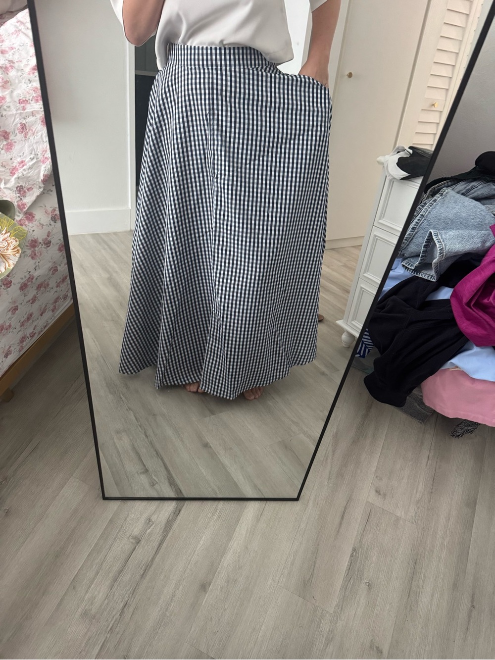 Navy & White Gingham Maxi Skirt — Flared High-Waist - Picture 4 of 6